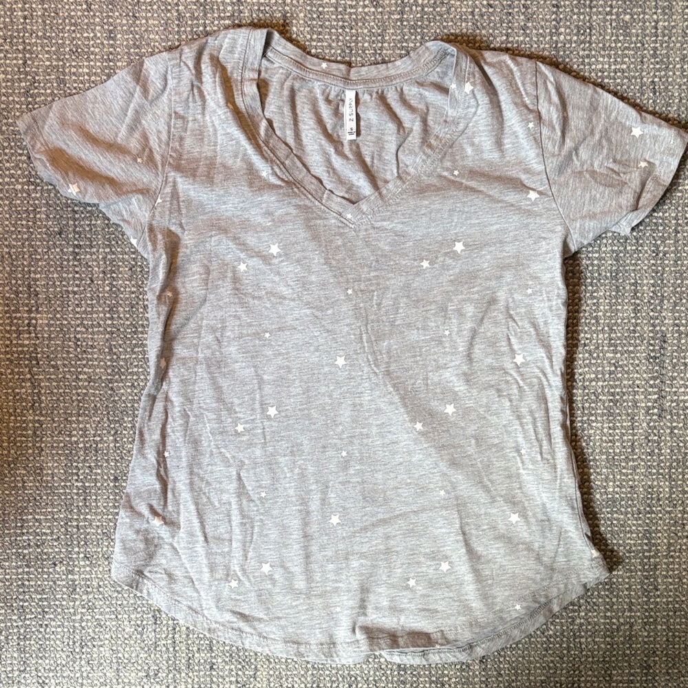 Z Supply Light Gray Star-Patterned V-Neck Tee